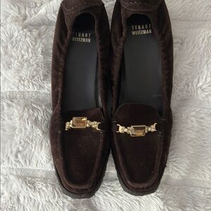Stuart Weitzman Dark Brown Loafers with Gold Detail